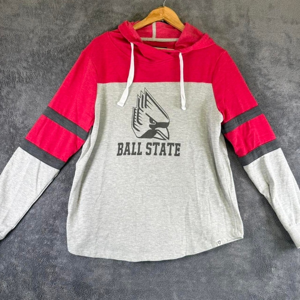 Colosseum Ball State Cardinals Hoodie Womens Large Red Gray Colorblock Pullover